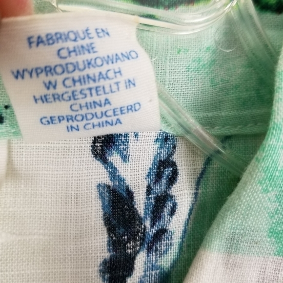 Sigrid Olsen Linen Top Blouse Large Short Sleeve Button Tie Tropical Cropped - Picture 7 of 9